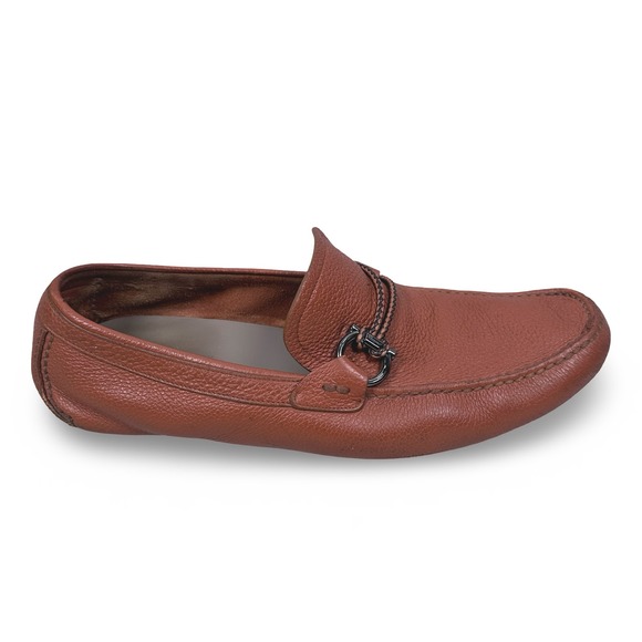 Salvatore Ferragamo Front Siena Tan Calf Leather Gancini Loafers Mens 11 EEE